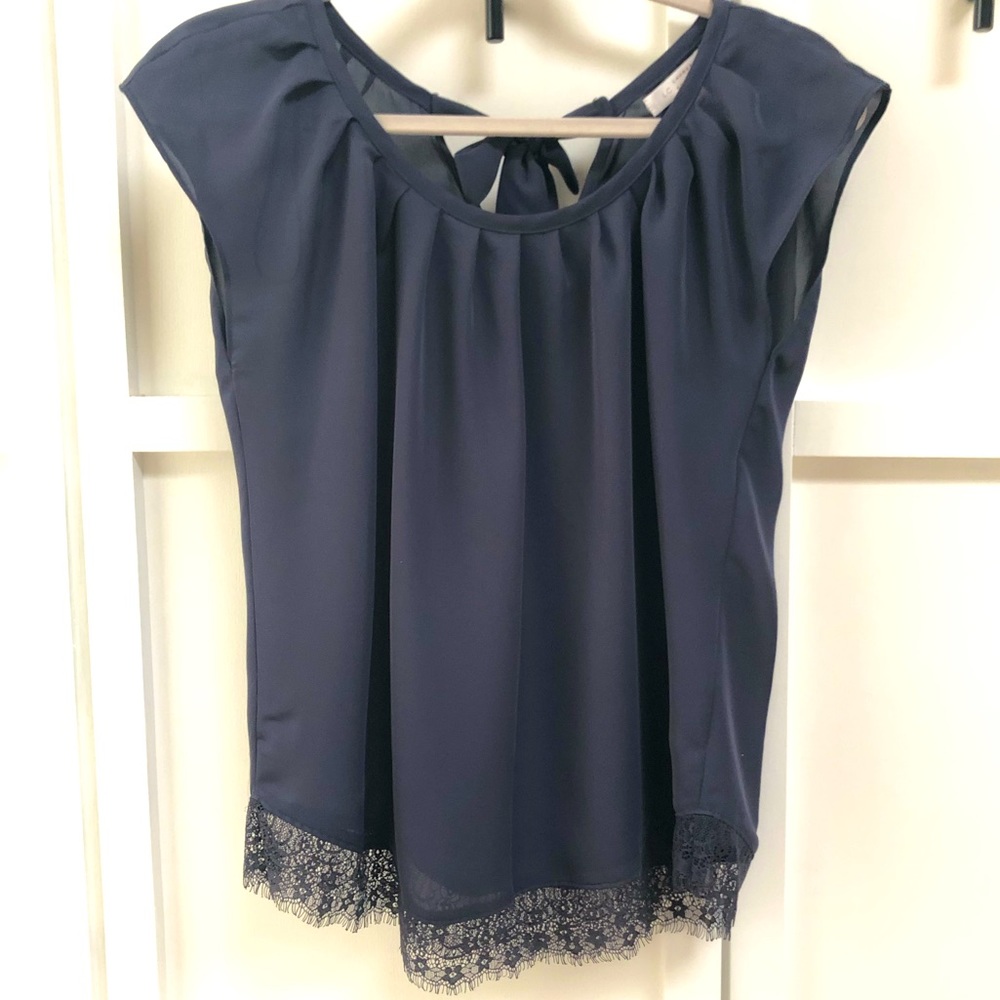 LC by Lauren Conrad Dusty Blue Blouse with Bow Detail